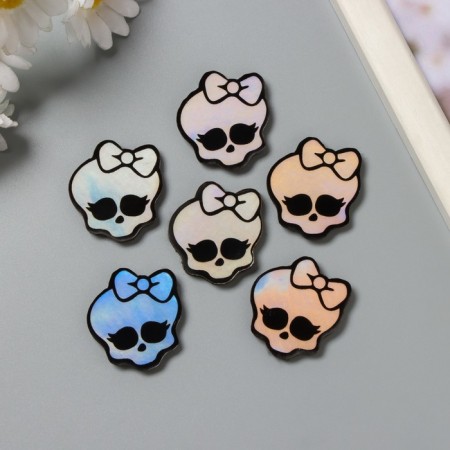 Decor for the creativity of the felt "Skull with a bow" holography 3.5x3 cm-2