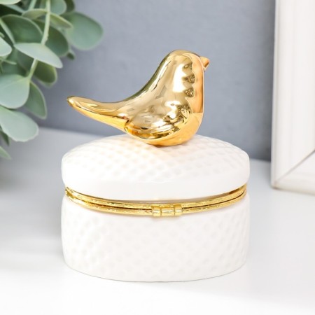 Coramics box "Golden Bird. Book" White 7.5x5.6x9 cm-1