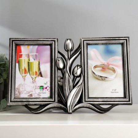 Photo frame plastic in 2 photos 10x15 cm "tulips" Dark silver 20x31 cm