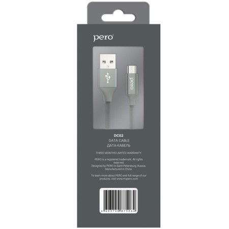PERO DC -02, microUSB - USB, 2 A, 1 m, fabric braid, gray-4