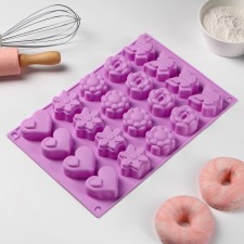 Baking shape of the share “Heart, butterfly, flower”, silicone, 29.8 × 19.7 cm, 20 cells, color mix
