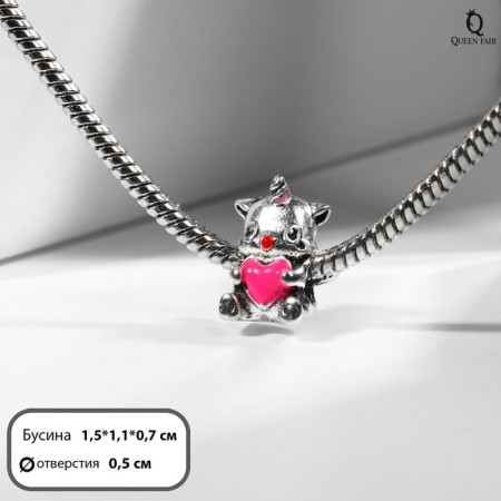 Talisman "Unicorn", pink color in black silver