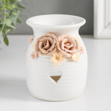 Aroma lamp ceramics "Rose and forget -me -nots with a heart" mix 7.5x7.5x9.5 cm-1
