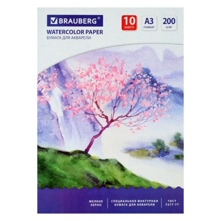 Watercolor folder A3, 297 x 420 mm, 10 sheets, block 200 g/m2 paper according to GOST 7277-77