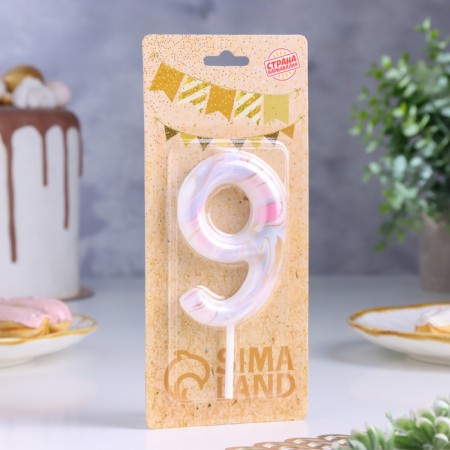 Candle in the “White Marble” cake, number “9”, giant, 9 cm-1