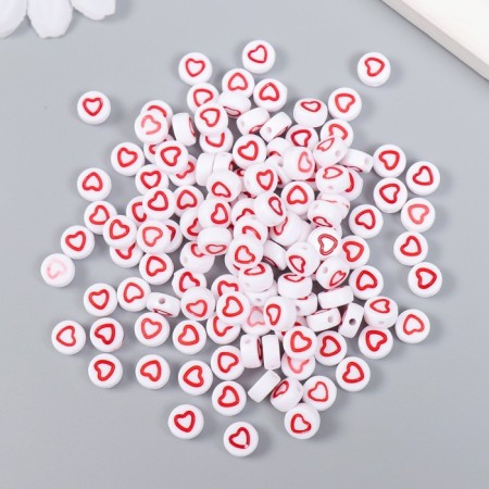 Beads for creativity plastic "Red Heart with a white middle" set 20 grams 0.7x0.7x0.4 cm 464563-1