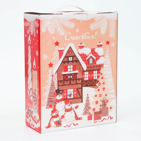 New Year. Gift box New Year's box. Gift box with a plastic handle "Christmas trees" 23.5 x 10 x 30.5 cm.-2