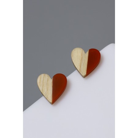 Earrings Assorted "Hearts" Nuturel, Beige-Red Color-3
