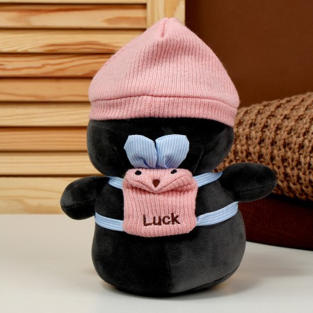Soft toy "Penguin" with a backpack, in a pink hat, 22 cm-4