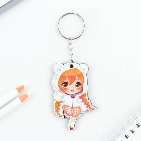 Key keychain wooden anime "red -haired girl" 4 x 6 cm