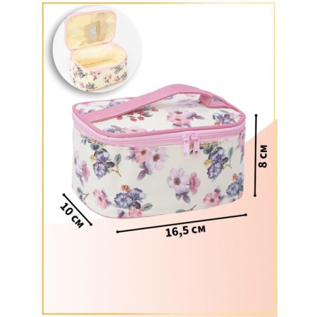Cosmetic bag with a zipper, with a mirror, beige color/pink-3
