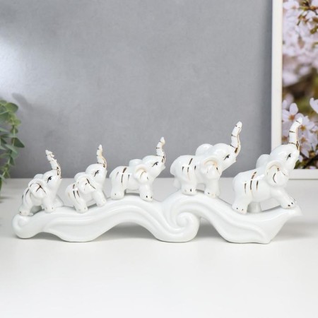 Souvenir Ceramics "Five Elephants on the Wave" 12.5x33x4.5 cm-2