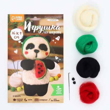 A toy made of wool "Panda with a watermelon"-3