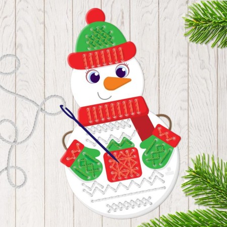 New Year's set for creativity. Embroidery with yarn "New Year! Snowman "on cardboard with a plastic needle-5