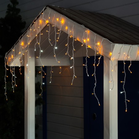 Garland "fringe" 3 × 0.6 m, IP44, UMS, white thread, 160 LED, yellow glow, white flicker, 220 V