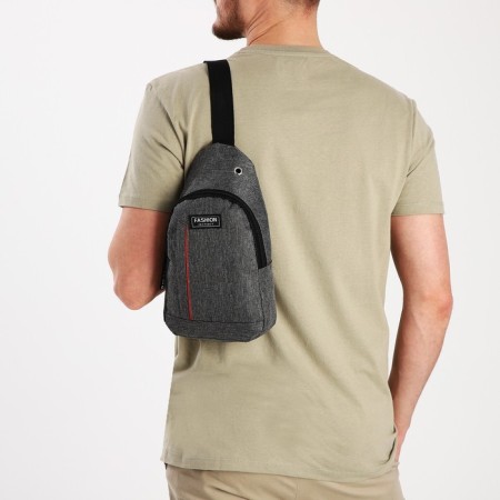 Male sling bag from textiles, gray color-6