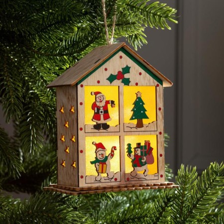 Christmas tree toy "House with windows", from batteries, glow warm white