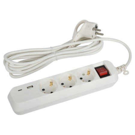 Extension cord electric era UB-3S-3M-USB with a grounding switch 3 outlet + 1xusba + 1xusbc 3 m, 10a