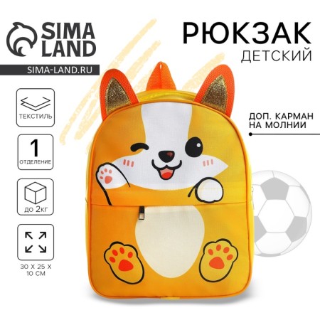 Baby backpack for a boy with a pocket "Cute Corgi", 30x25 cm
