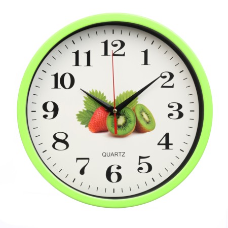Wall clock, series: kitchen, "kiwi and strawberries", smooth move, d-28 cm