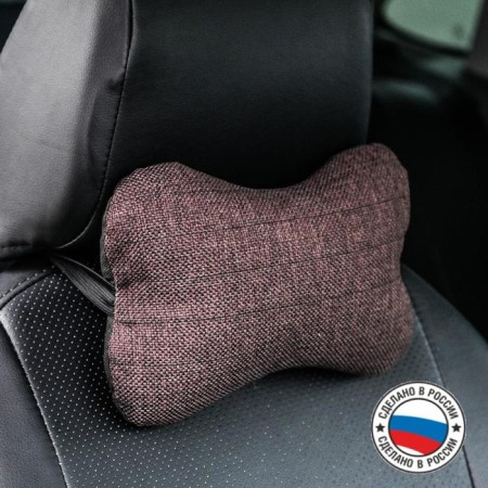 Car bone pillow, on the headrest, flax, brown, 16x24 cm-1