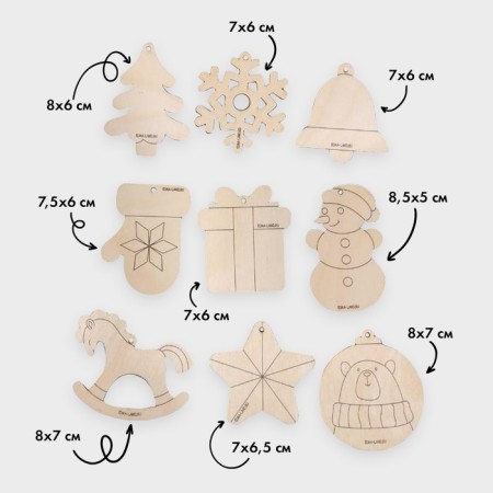 New Year's blanks for creativity. Set of pendants for the painting "New Year!", 9 pcs-2