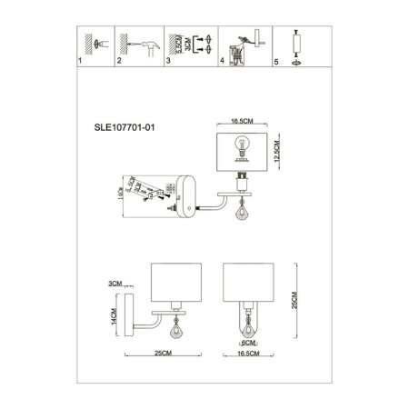 Wall lamp EVOLUCE. Sle107701-01. Elida. 1x40 W, E14, 16.5x24.5 cm, Shampan-6