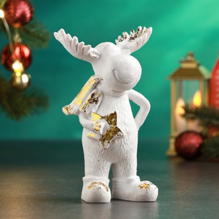 Figure "Elk with a star" 16x6x9cm, white with gilding
