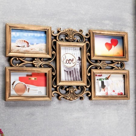Photo frame plastic in 5 photos 10x15 cm "Pattern" dark gold 30.5x53 cm-1