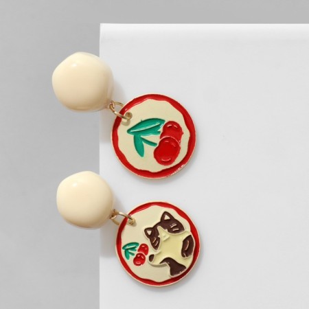 Earrings "Cat" with cherries, colored in silver-2