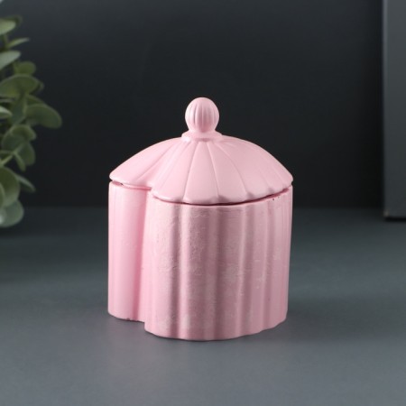 Casket with a lid - the candlestick "relief heart" 10x8x8cm, pink-5
