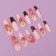Flame overhead nails, 12 pcs, with glue plates, ballerina shape, beige/red/black color