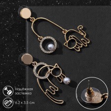 Earrings Assorted SISTA playful cats, white color in gold