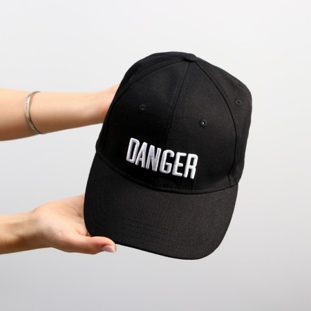Men's cap with Danger ribbon, black color, rr 56-3