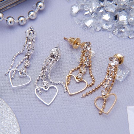 Earrings with rows "grace" hearts, color mix-1