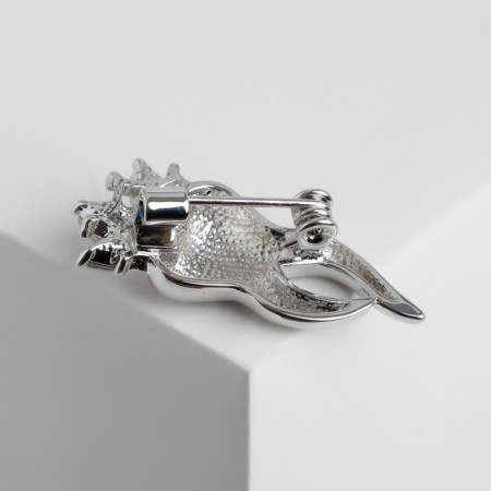 Brooch "Tooth" in a crown of rhinestones, white color in silver-1
