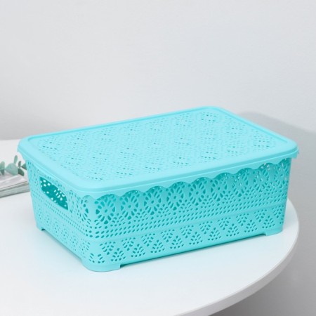 Storage container with a lid "openwork", plastic, 35 × 27 × 12 cm, color mix-6