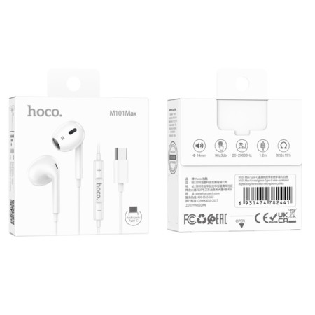 Hoco M101 Max headphones, wired, inserts, Type-C, 1.2 m, white-4