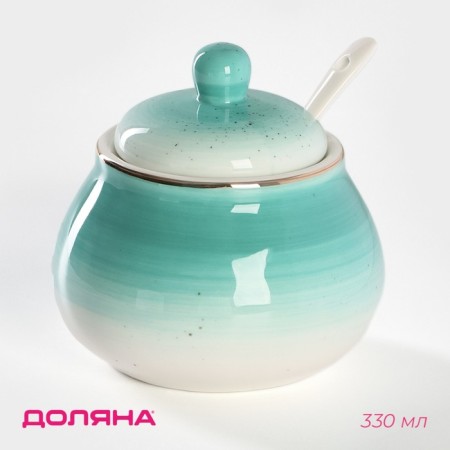 Porcelain sugar tower with a spoonful of the Milky Way, 330 ml, turquoise color