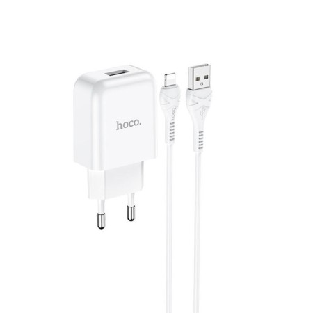 Network charger Hoco N2, 1xUSB, 2 A, Lightning cable, 1 m, white-2