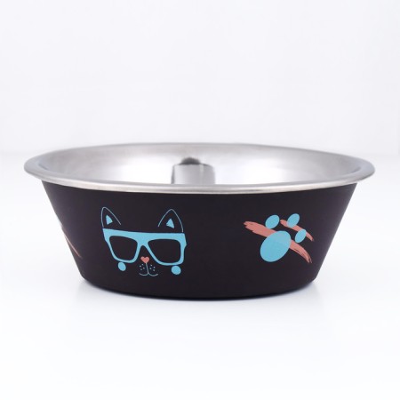 The bowl is round with a non -slip base and print, 450 ml, black-2