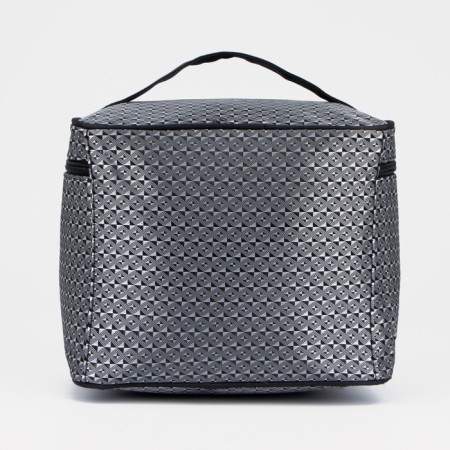 Cosmetic bag with a zipper, with a mirror, black/gray color-1