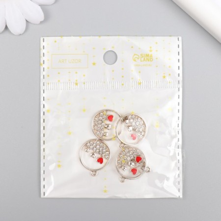 Decor for creativity metal, rhinestones, enamel "Three hearts in the circle" silver 0.2x1.8x2.1 cm-3