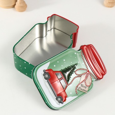 Casket Metal "Bank with a Christmas tree" Green 15.5x10x5.5 cm-3