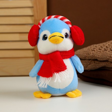 Soft toy "Penguin" in headphones, 20 cm, blue color