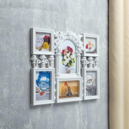Photo frame plastic in 6 photos 9x9, 9x13, 10x15 cm "Flower arch" White 29x35 cm-1