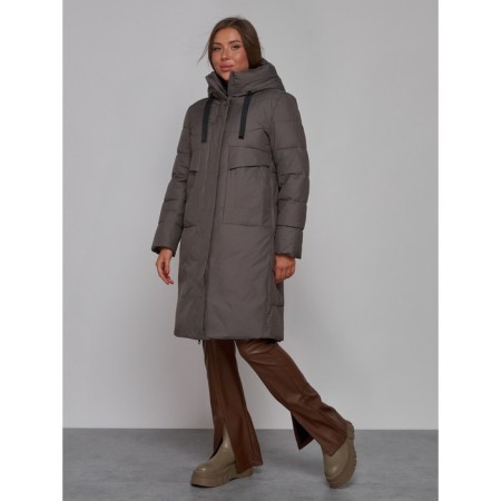 Coat insulated winter female, size 48, dark gray color-1