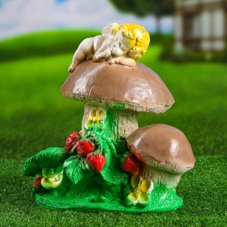 Garden figure "Angel on the mushroom" 17x20x24cm-4