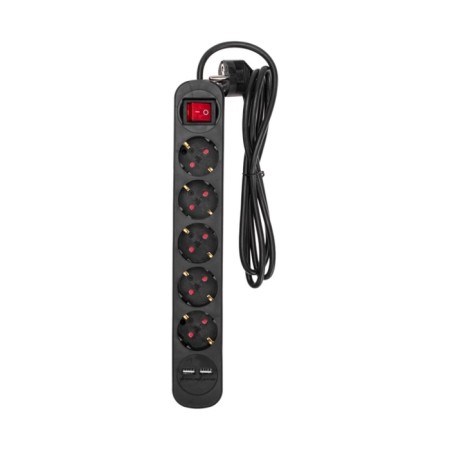 Extension cord Standard 5 nests, 1.5m, 3x1.0mm², s/h, with a switch, 2 USB, black rexant