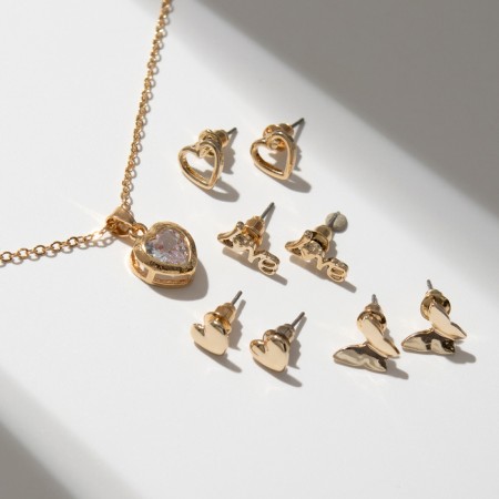 Set of 5 objects: earrings (4 pairs), a pendant “minimal” heart, color gold, 40 cm-2